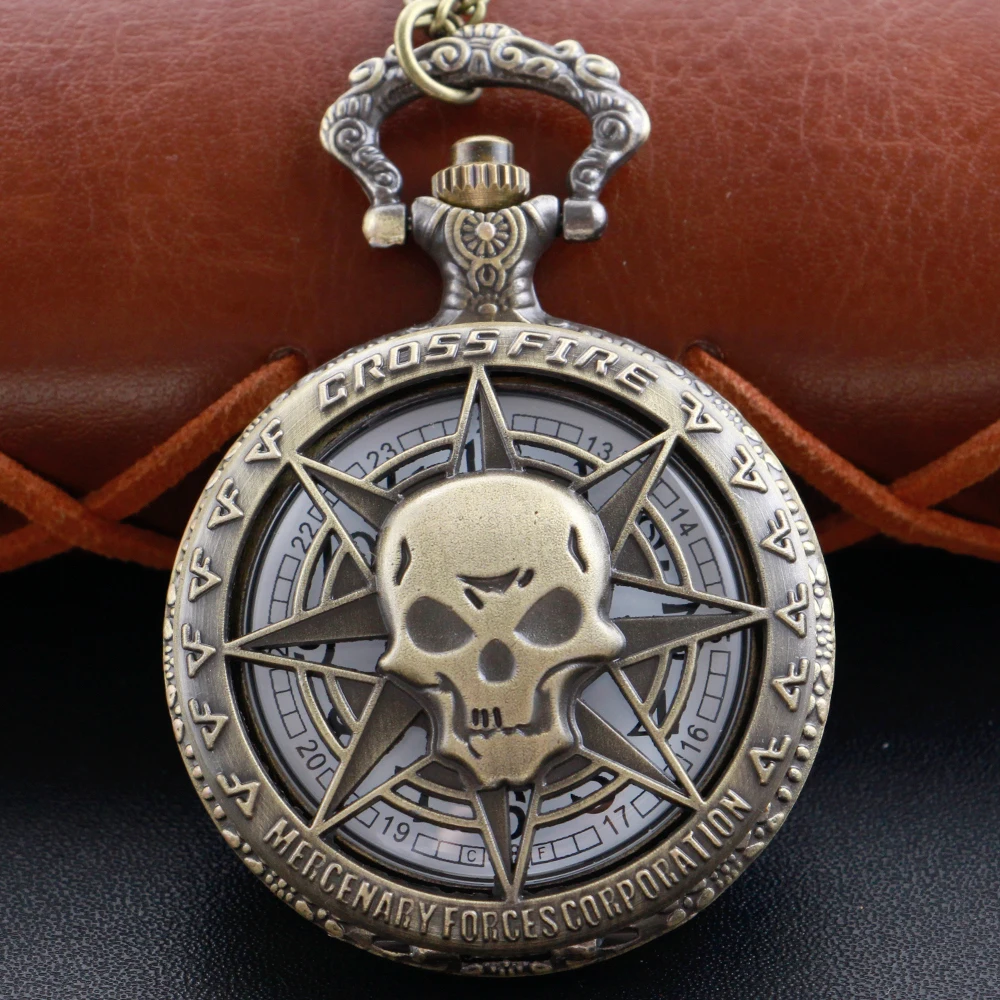 Vintage Seven-Star Hollowed-Out Skull Arabic Digital Quartz Pocket Watch Necklace Pendant Clock Fob Chain Men's Women's Td2093