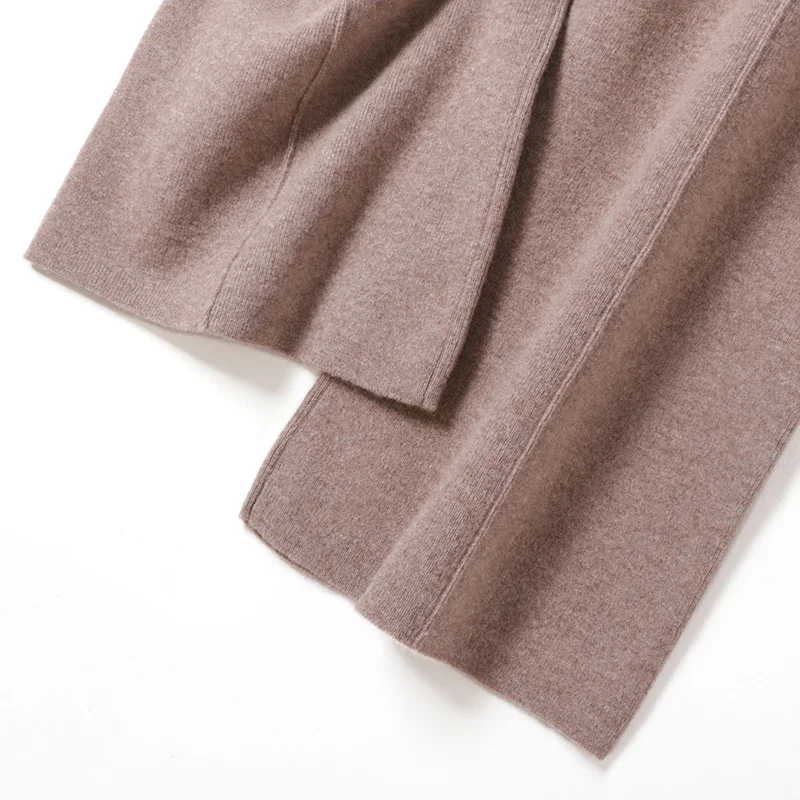 Women 100% Merino Wool Wide Leg Pants Autumn Winter Basic Soft Warm Pure Wool Knit Casual Simple Style Solid Knitted Trousers