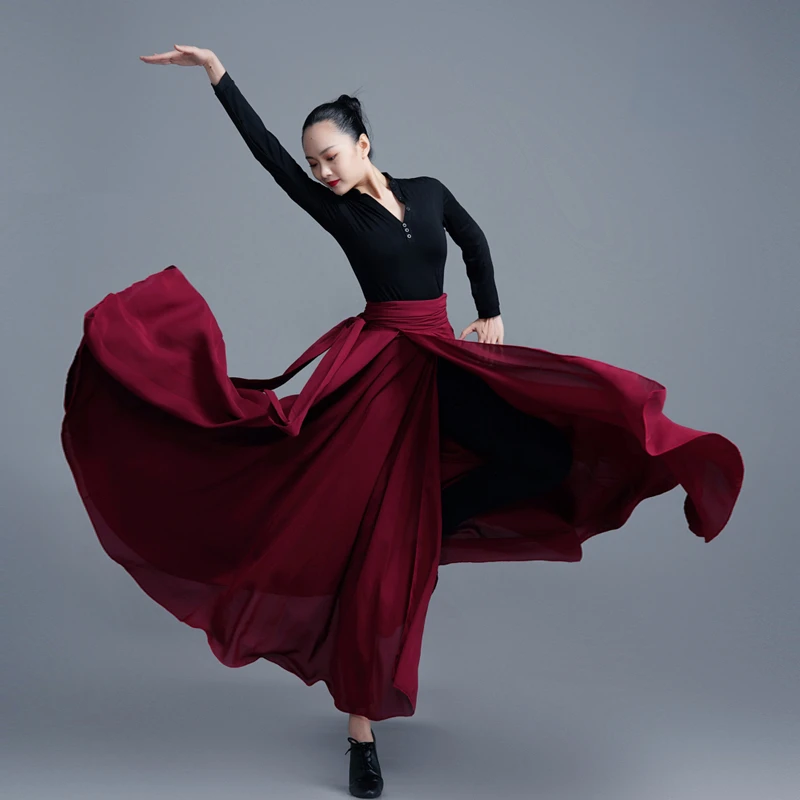 Saia de dança chinesa nacional da Mongólia para mulheres, saia flamenca espanhola para palco, roupa dançante de salão moderna, vestido hmong