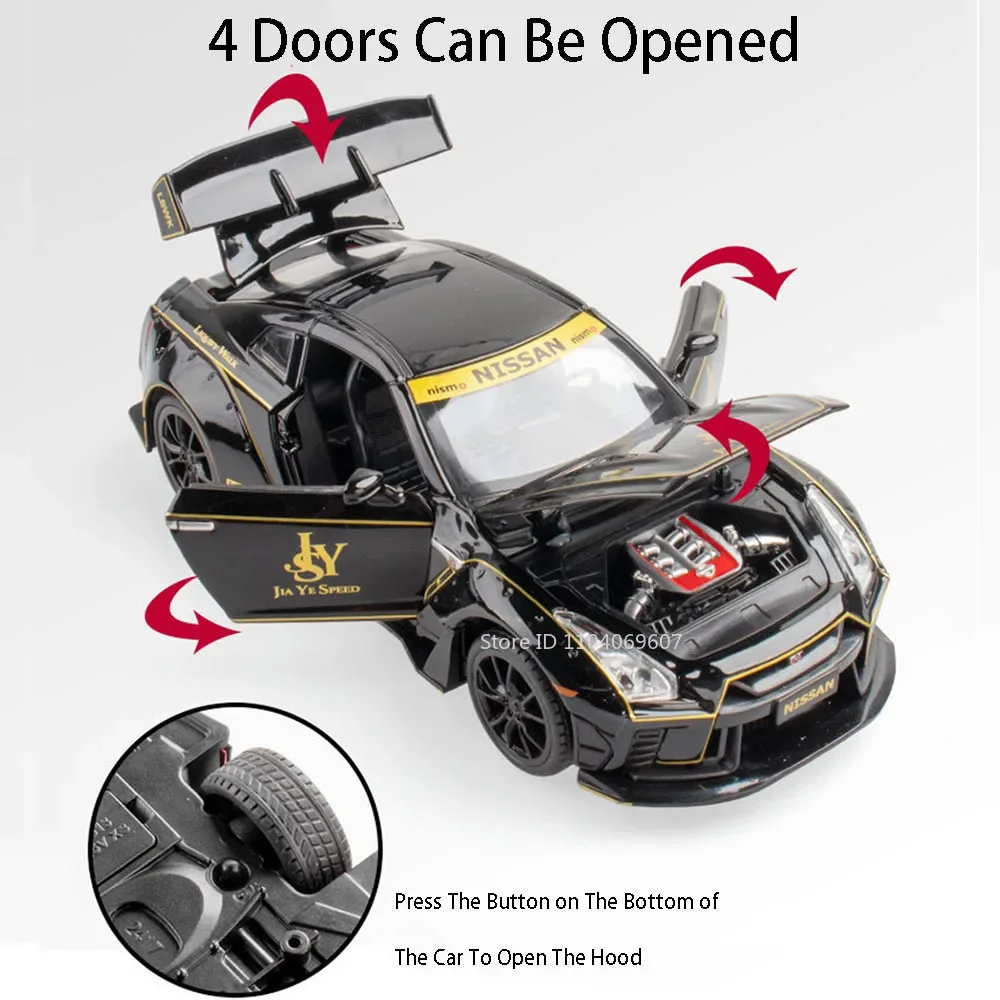 Modèle Miniature en alliage GTR 1:22 moulé sous pression, voitures de course, véhicules de course, traction arrière, 4 portes ouvertes, Collection de voiture de sport pour garçons, cadeaux