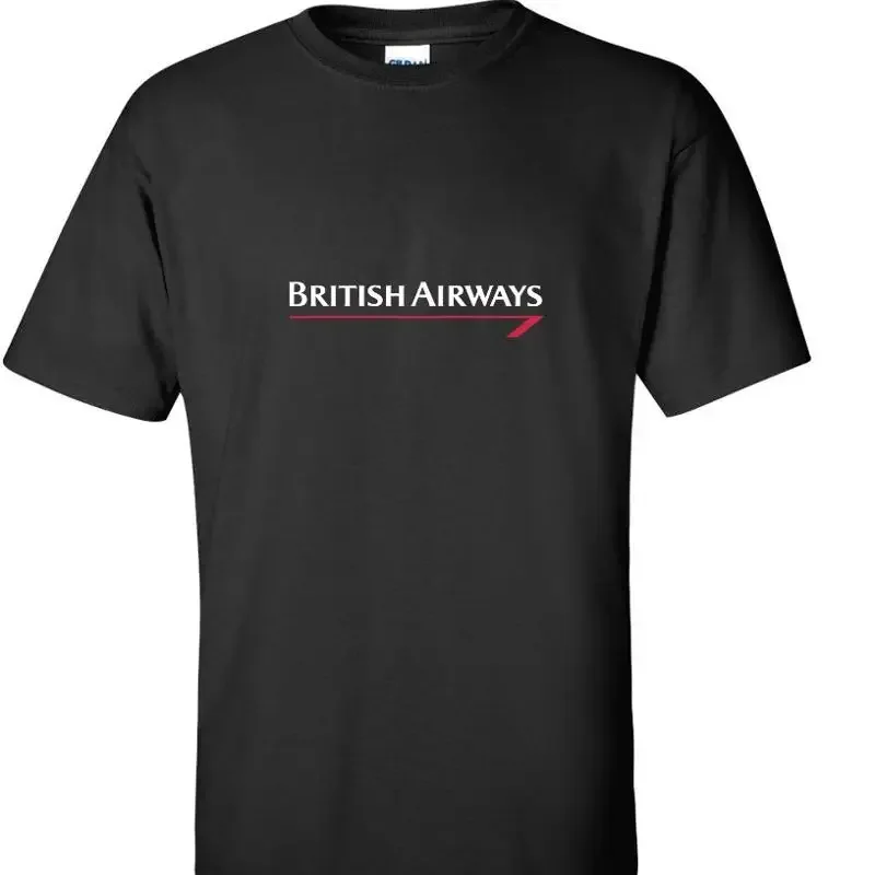 British Airways Vintage White Red Logo England Airline Black Cotton T Shirt