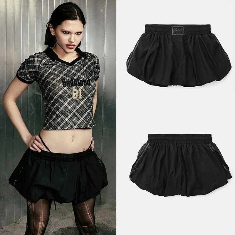 

American Sle Hot Girl Skirt Women's Casual Puffy Bla A-Line Skirt Street Sle Spring Summer ort Skirt