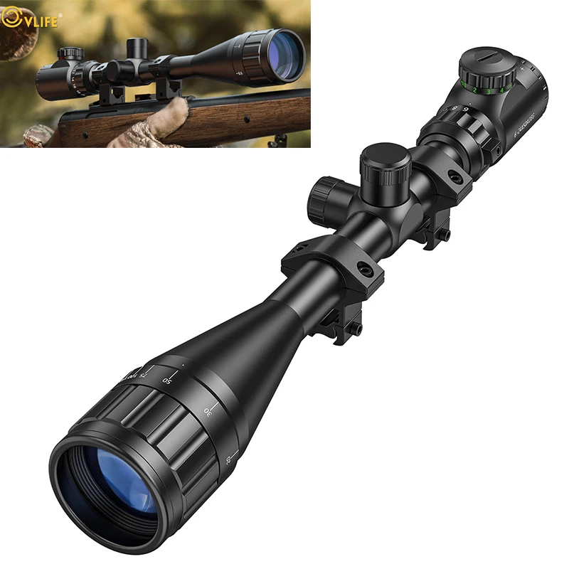 

CVLIFE 6-24x50 AO Rifle Scope 1 inch Tube Riflescope Red Green Illuminated Reticle Long Range Sight with 11mm Dovetail Rings