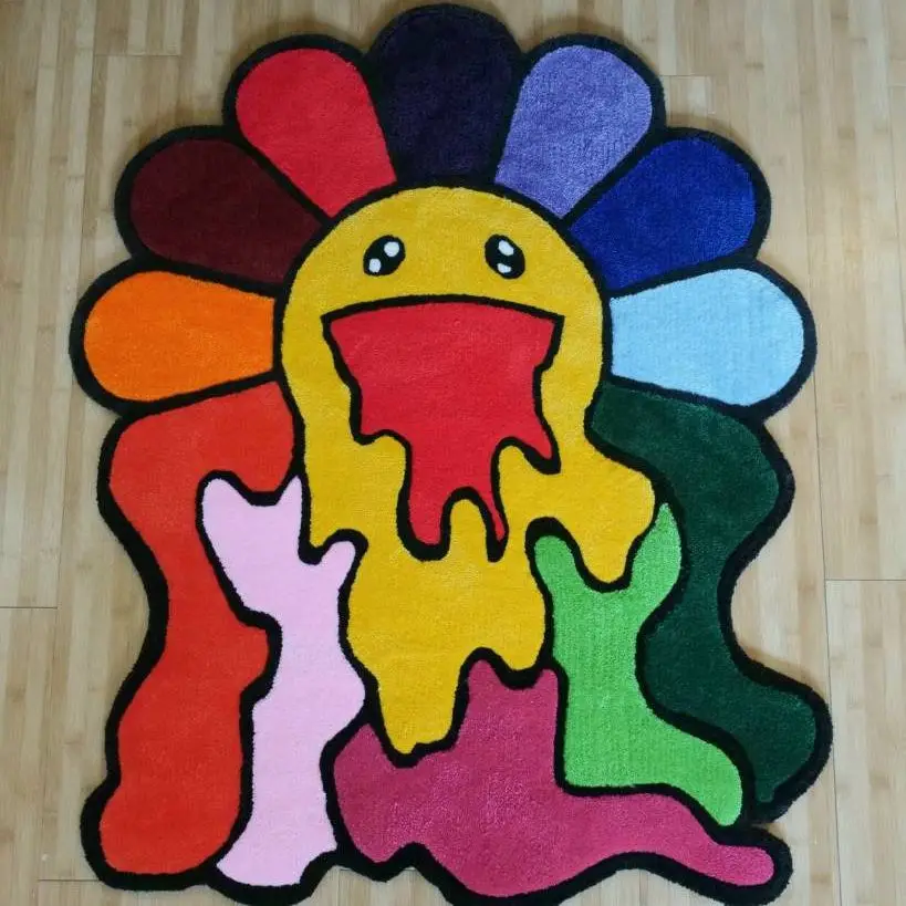 

Colorful Melted Flowers Fun Alien Rug Digital Printing Process Soft Flannel Garden Decoration Home Non-slip Carpet