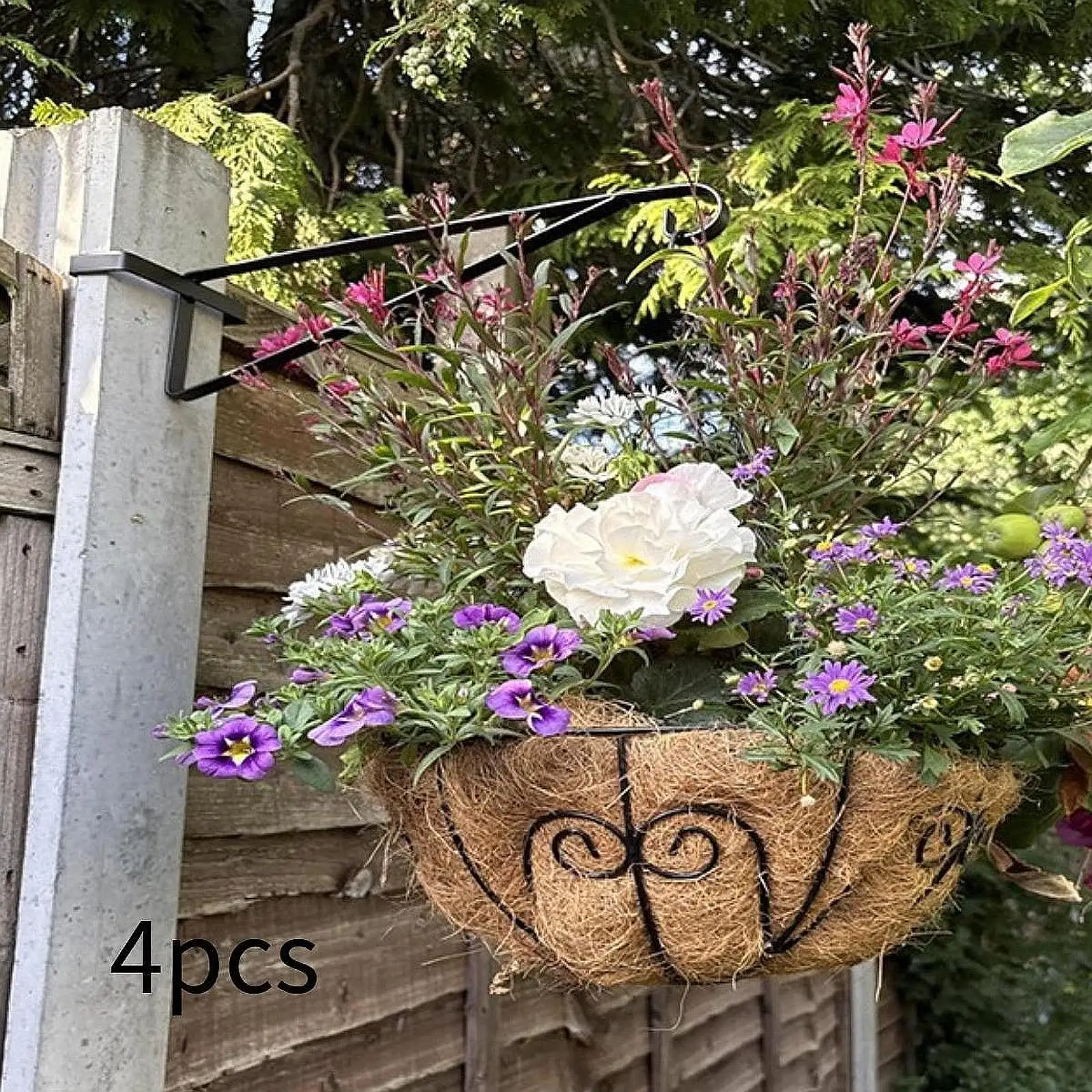 4x Wall Mount Flowerpot Racks Easy to Install Garden Hangers Decorative Flower Pot Holders Hanging Basket Holders Wall Brackets