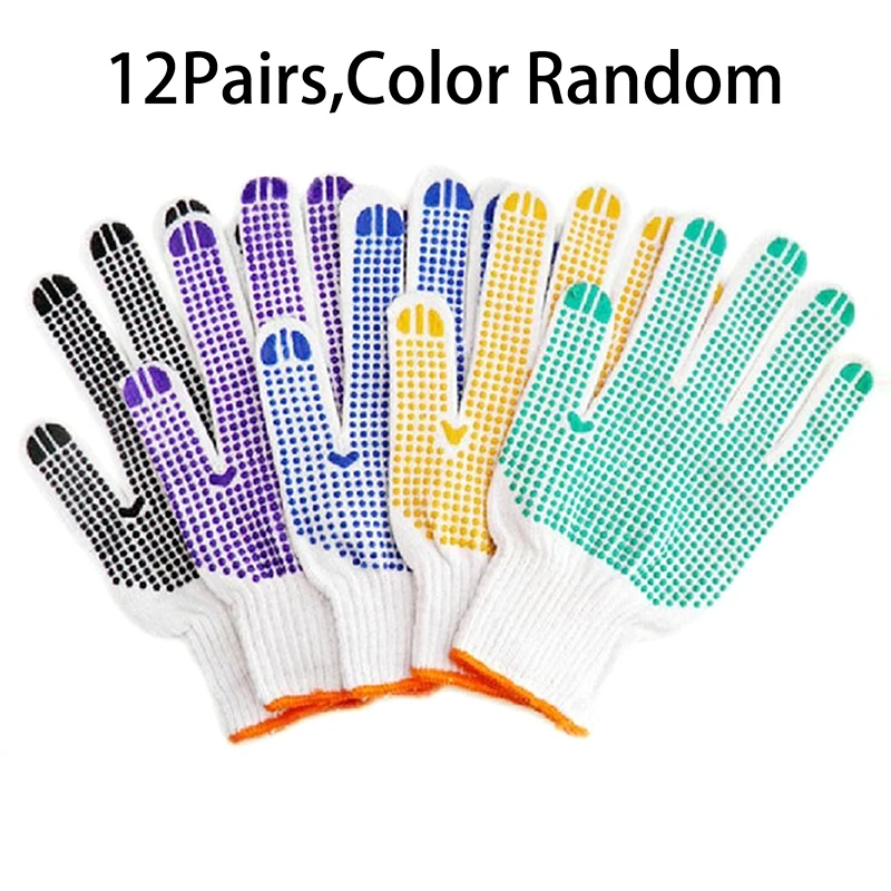 12pairs Gloves With Dot Glue Palm Non-Slip Wear-Resistant Thickened Rubber Labor Protection