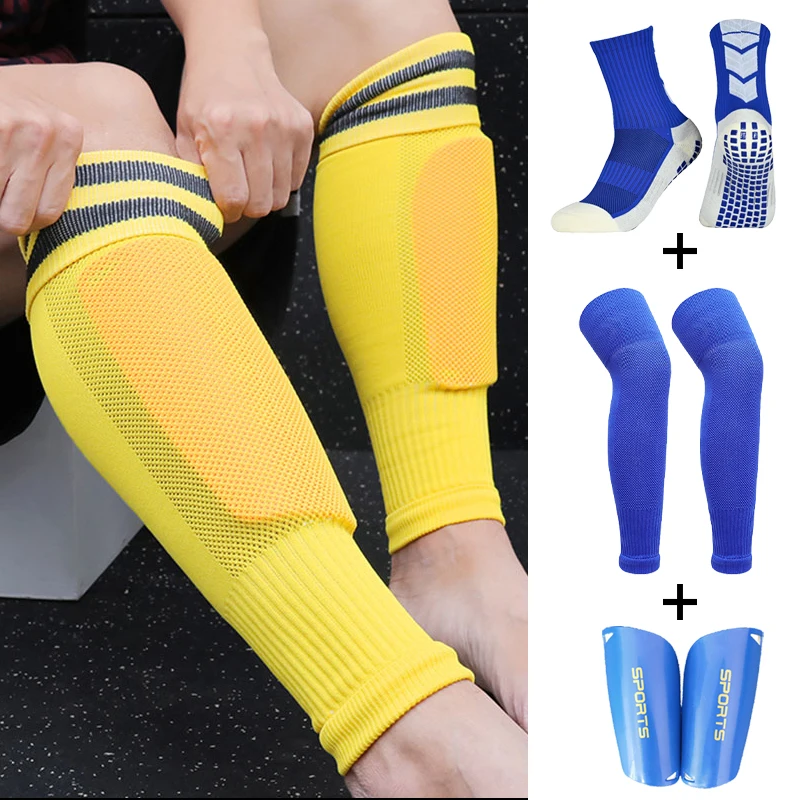 Soccer Shin Guards Sleeves Over Knee Breathable Towel Bottom Adults Kids Anti Slip Football Socks Leg Guards Protective Gear