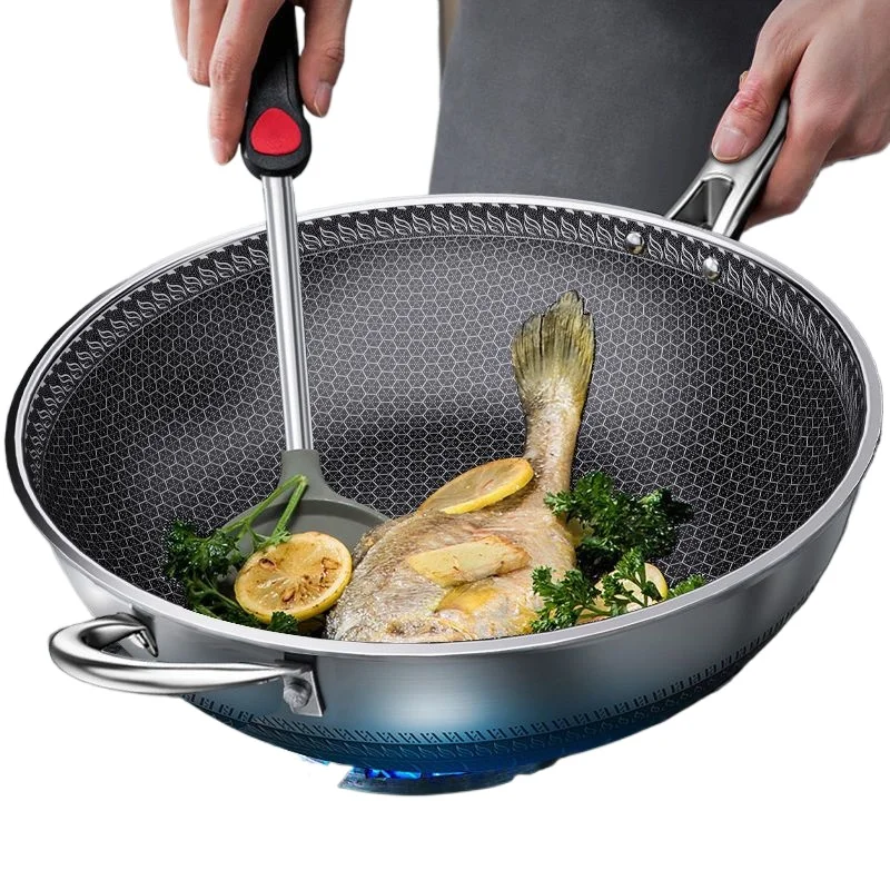 32cm Frying Pan,Stainless Steel Skillet Nonstick Fry Pans Chefs Pans Wok Pan for Gas Electric Induction Ceramic Stoves