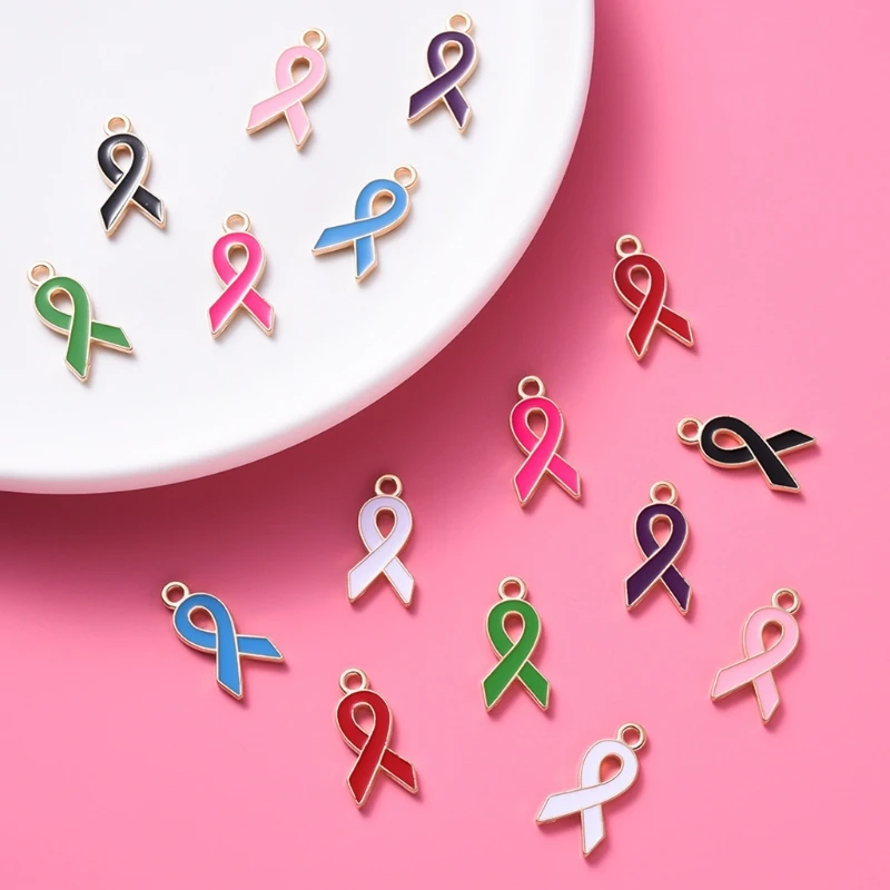 Breast Cancer Awareness Ribbon Pendant Hope Ribbon Pendants DIY Accessories for Jewelry Making Necklace Bracelet Crafts