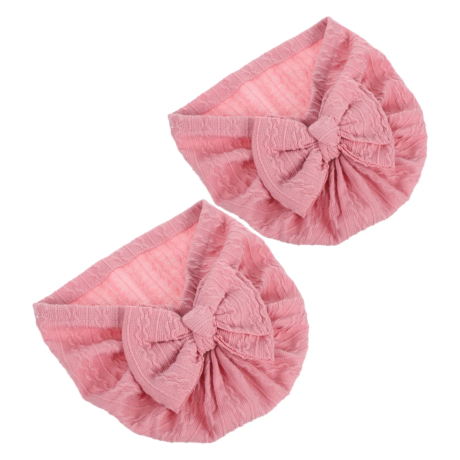 2 قطعة قبعات بونيه للفتيات الصغيرات أغطية رأس على شكل فيونكة كبيرة ناعمة قابلة للتمدد لحديثي الولادة إكسسوارات شعر للأطفال الصغار باللون الوردي