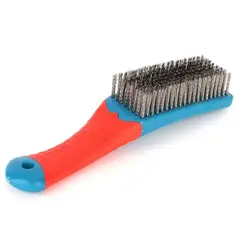 Durable Stainless Steel Small Wire Brush Silicone Handle Red and Blue Paint Removal Tool Scratch Brushes Cleaning Metal Rust