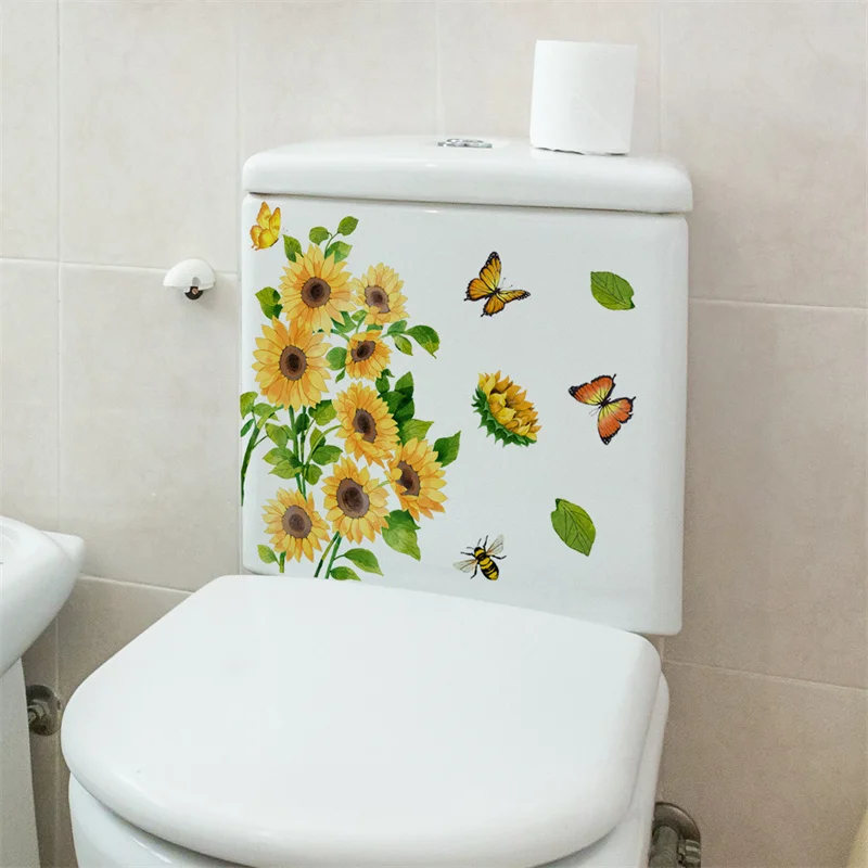 M19 Pflanzen Blumen Sonnenblumen Schmetterlinge Wanda uf kleber Toiletten aufkleber Badezimmer Toiletten abdeckung Kühlschrank Aufkleber WC Dekoration – Detail 17