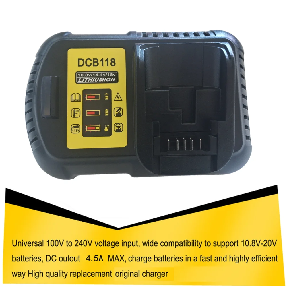 NEW Battery Charger DCB118 Compatible for Dewalt Li-ion Battery 14.4V 18V 20V DCB180 DCB181 DCB200 DCB203 DCB205 DCB105 DCB140