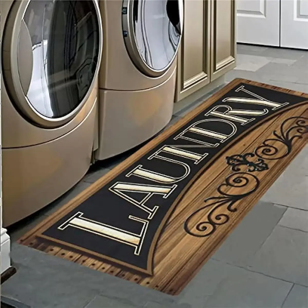 Laundry Room Runner Rug Non-Slip Laundry Floor Mat Durable Washable Mats for Washhouse Kitchen Entrance Doormat Decor