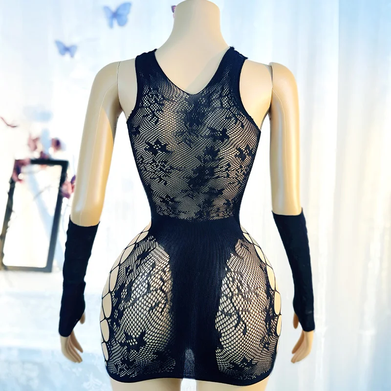 1PC Women Sexy Fishnet Long Sleeve Cover Up Without Bikini Hollow Out Bodycon Dress See Through Beachwear Swimsuit DS102