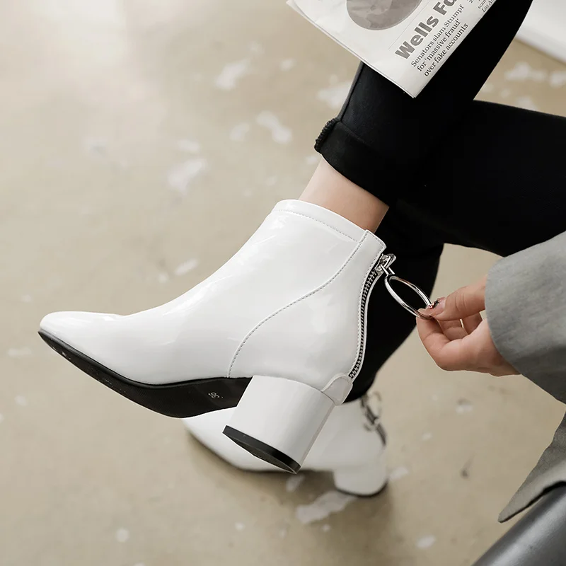Solid Ankle Boots For Women Casual Elegant Short Shoes Waterproof Pink Red White Women\'s Ankle Boots Party Shoes Large Size 45