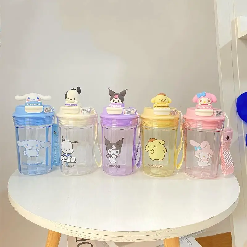 

Чашка для воды Sanrio Hello Kitty Cinnamoroll, милая кукла с героями мультфильмов для девочек, офиса, кофе, студента, завтрак, молоко, портативная веревочная чашка для воды