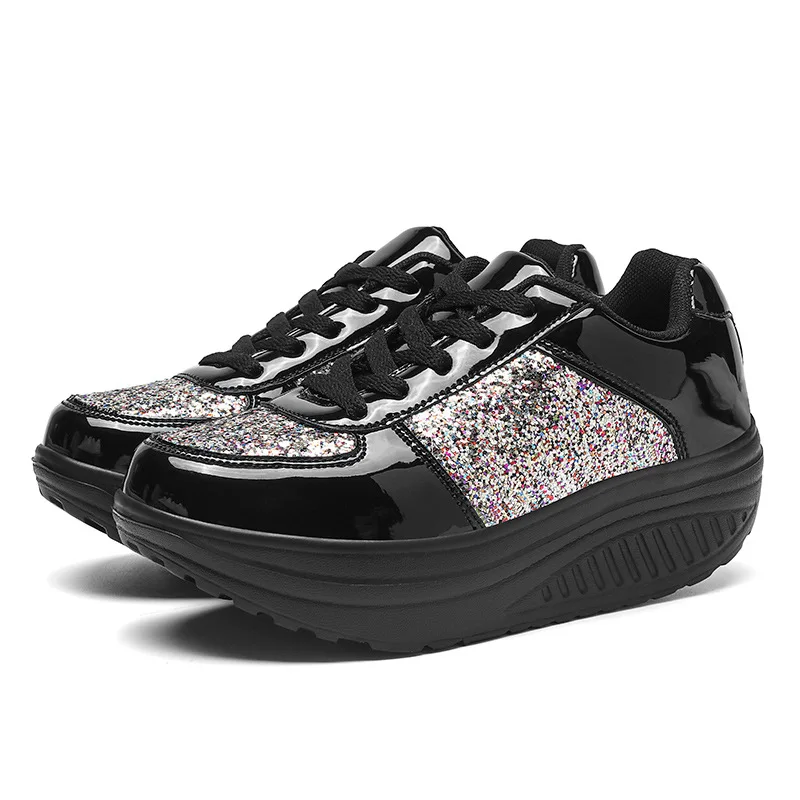 

Sequin Sneakers Women Casual Leather Chunky Sneakers Women's Running Shoes Thick Tennis Vulcanized Shoes Basket Platform Shoes