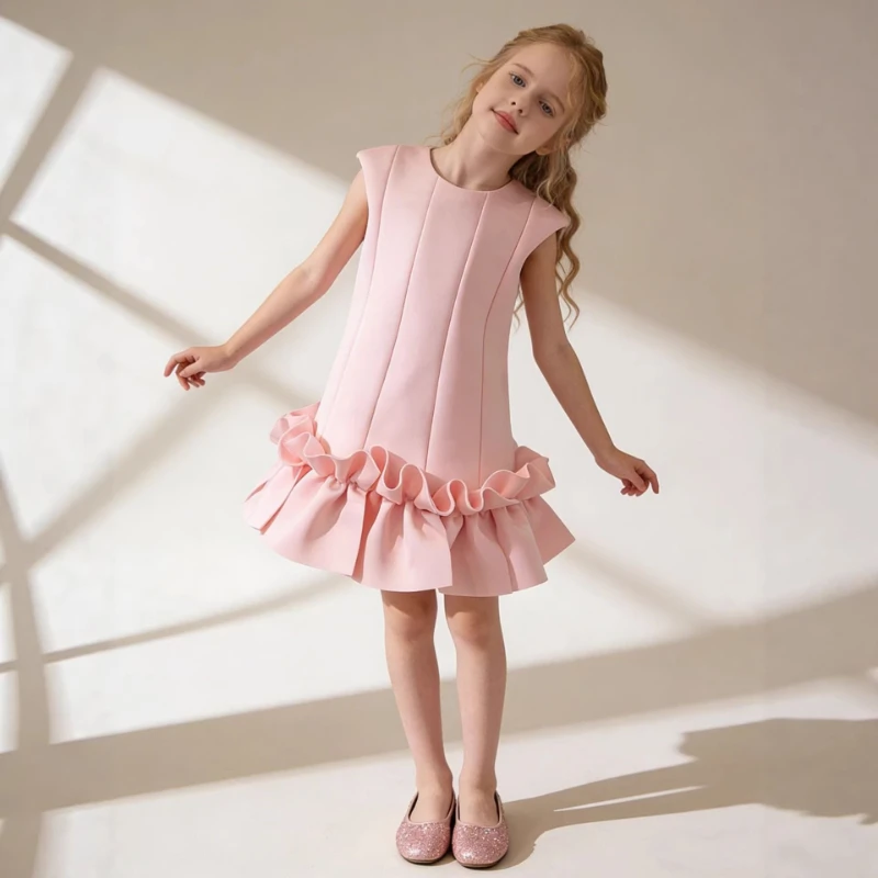 2026 Children Girls New Dress Costume Kids Sweet Performance Pageant Party Vestido Outfit Tutu Space Cotton Formal Gown Banquet