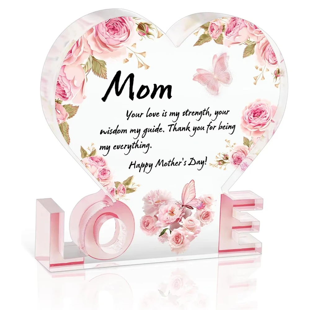 I Love You Mom Gifts from Son Daughter Gifts for Mom, Love-Shaped Acrylic Keepsake, Express Your Love and Appreciation Decor
