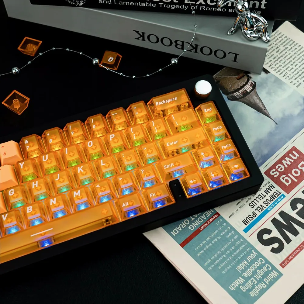 Orange Gradient Keycaps PBT Hot Sublimation Translucent OEM Profile Shine Through for Wooting Mechanical Keyboard