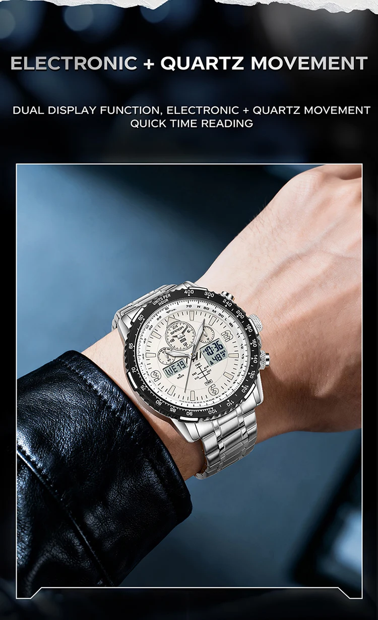 SANDA Neue Business-Quarzuhren für Herren, modisches Edelstahlband, Datum, multifunktionaler Chronograph, 5 Bar, wasserdichte Uhr – Detail 2