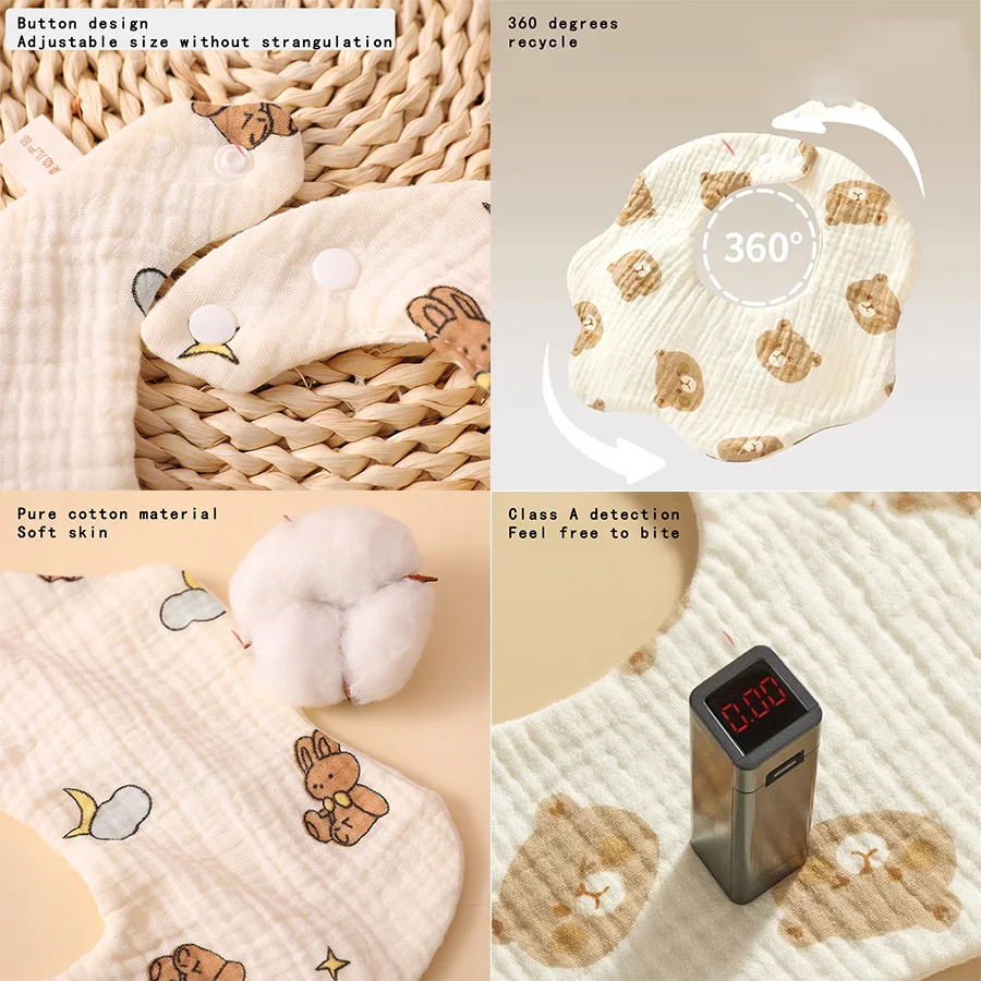 

3 Baby Bibs, Soft Petal-Printed Baby Saliva Towels, Universal Feeding Bibs for Babies, Suitable for Use at Home and When Going Out