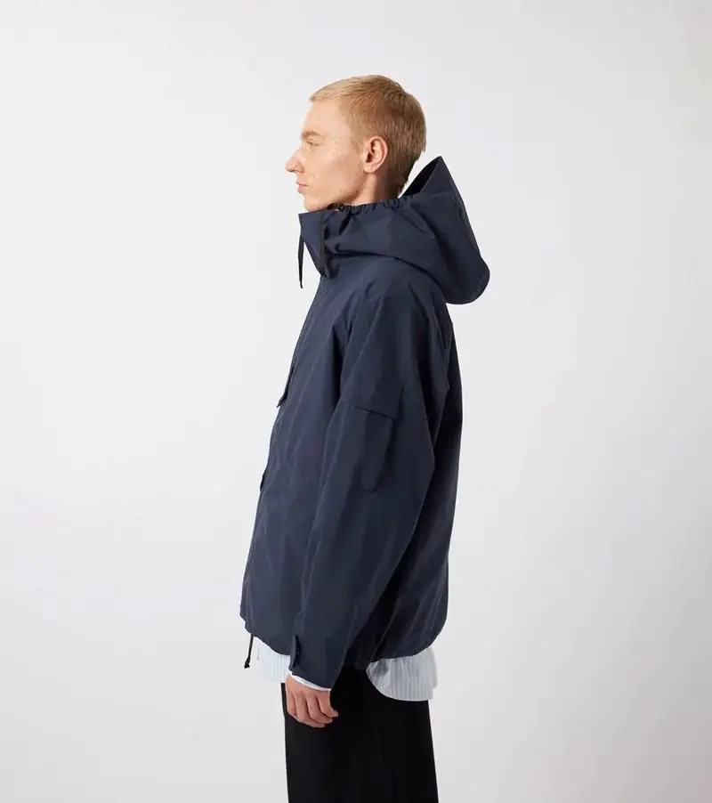 BEAMS Men's Hooded Windbreaker Jacket Multi Pocket Waterproof Casual Outdoor Loose Fit Japanese Style Streetwear Coat