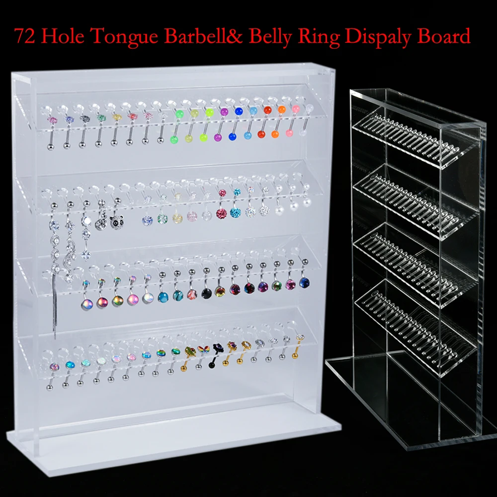 1PC Clear Acrylic 72 Holes Navel Ring& Tongue Barbell Display For Selling Showcase Personal Body Piercing Jewelry StorageRack