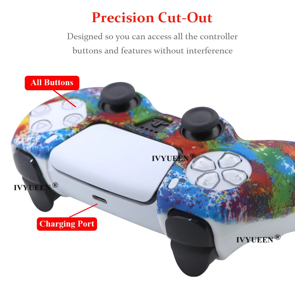 IVYUEEN for Sony PlayStation 5 DualSense Wireless Controller Protection Skin Silicone Case Cover with Analog Thumb Grips Caps