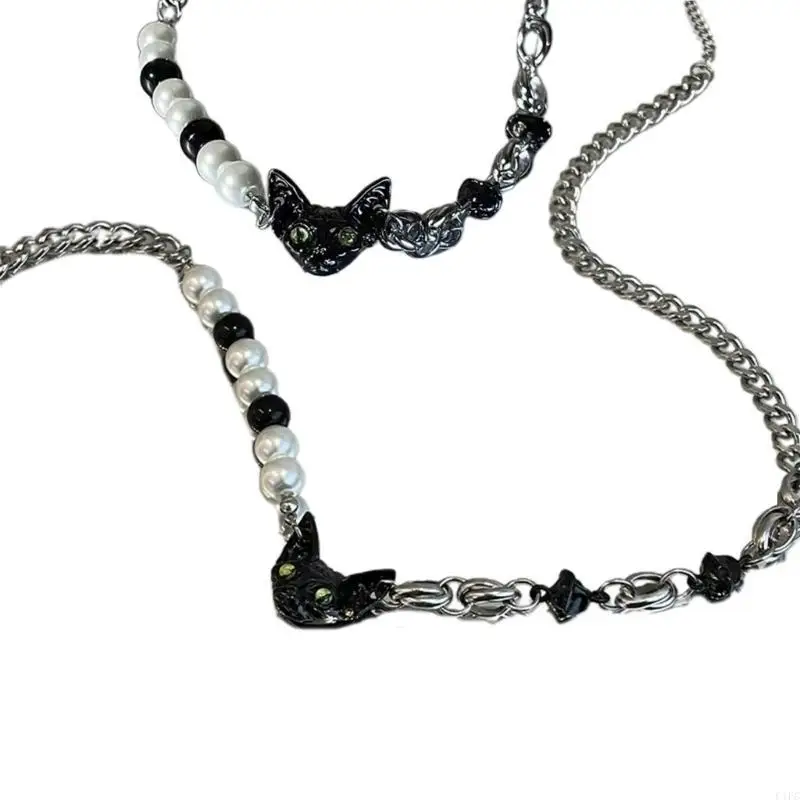 Black Pearl Splicing Bracelet Necklace Set Women Fashion Choker Clavicle Chain High Neck Chain Jewelry Gift