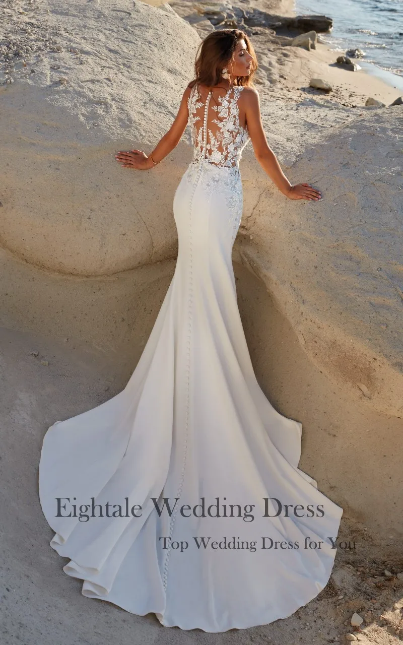 Eightale turquia vestidos de casamento para as mulheres praia branco marfim laço boho sereia vestidos de noiva robe femme chic et élégante