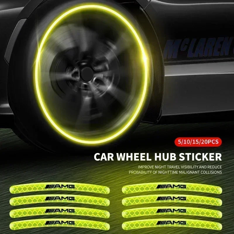 5/10/15/20Pcs Car Wheel Hub Sticker High Reflective Stripe Tape For Mercedes Benz AMG GLC GLE GLB W205 W203 W211 W212 W213