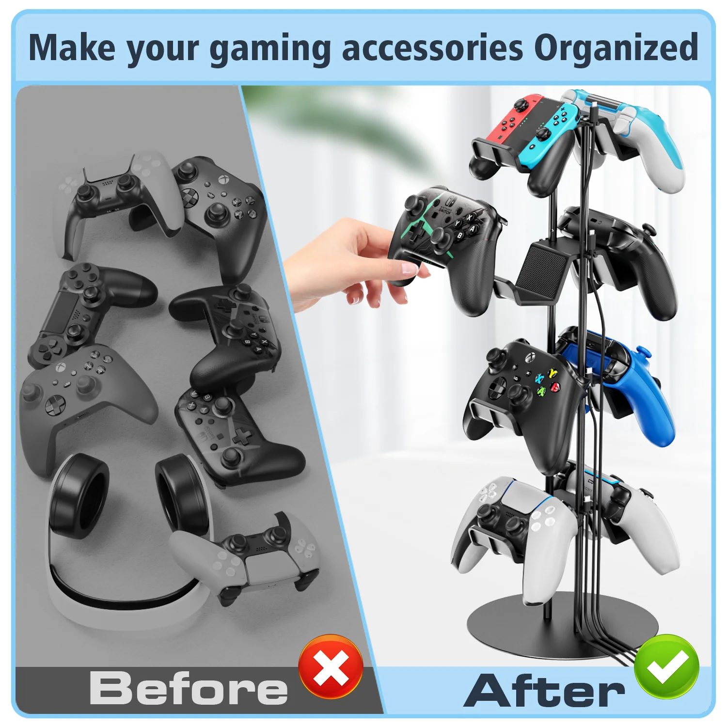 Imagem -05 - Suporte do Controlador Universal com Organizador de Cabos Suporte de Fone de Ouvido e Montagem de Mesa Camadas Controlador de Pacotes