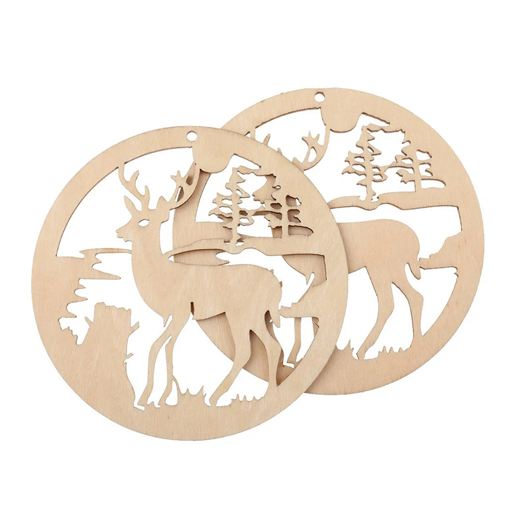 

10 Pcs Elk Pendant Christmas Unfinished Wood Farmhouse Ornaments Animal Decoration Tree Pendants for Embellishments