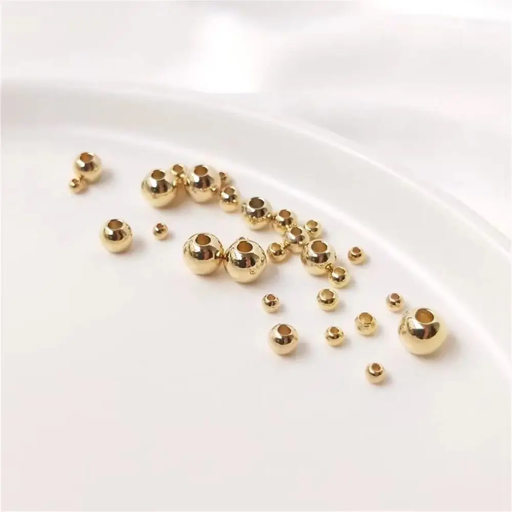 14K Gold Color Round beads loose beads DIY bracelet first jewelry handmade beaded material accessories