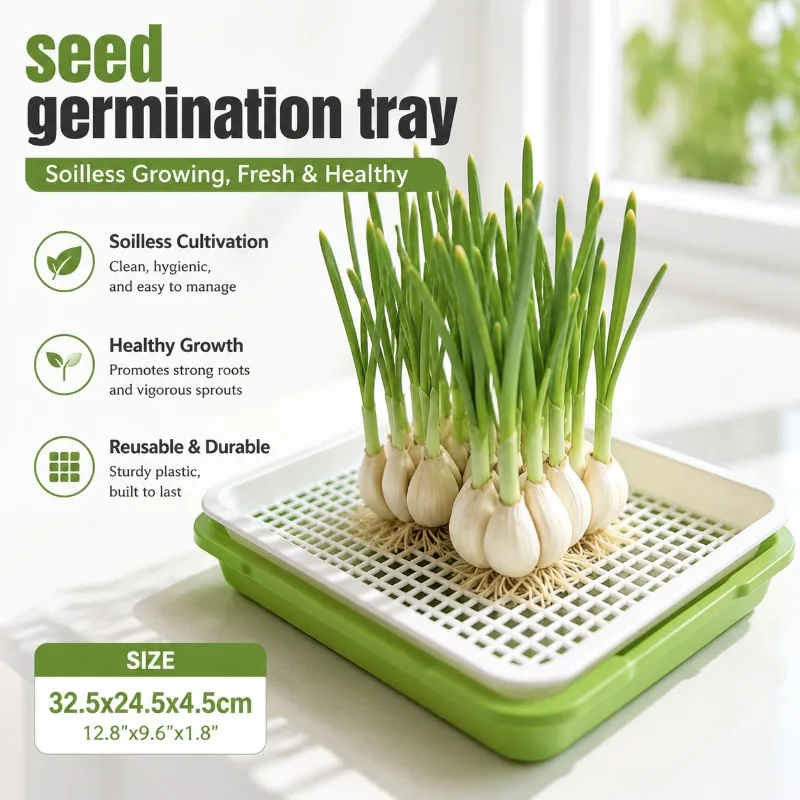 Seed Germination Tray, Plastic Hydroponic Soilless Cultivation Plant Nursery Pots for Sprouts Microgreens, 32.5x24.5x4.5cm