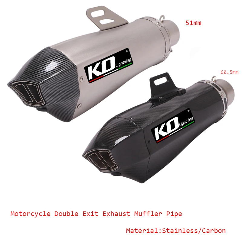 

Silp on 38-51mm Double Exit Motorcycle Exhaust Muffler Pipe Modified 390mm Stainless Or Carbon Fiber Silencer Tubes