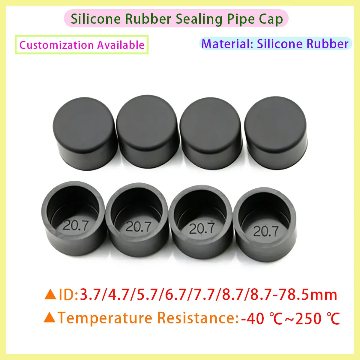 Black Silicone Rubber Round Cover Dust Sealing Cover Steel Pipe End Cover Round Pipe Insertion Plug 3-80mm