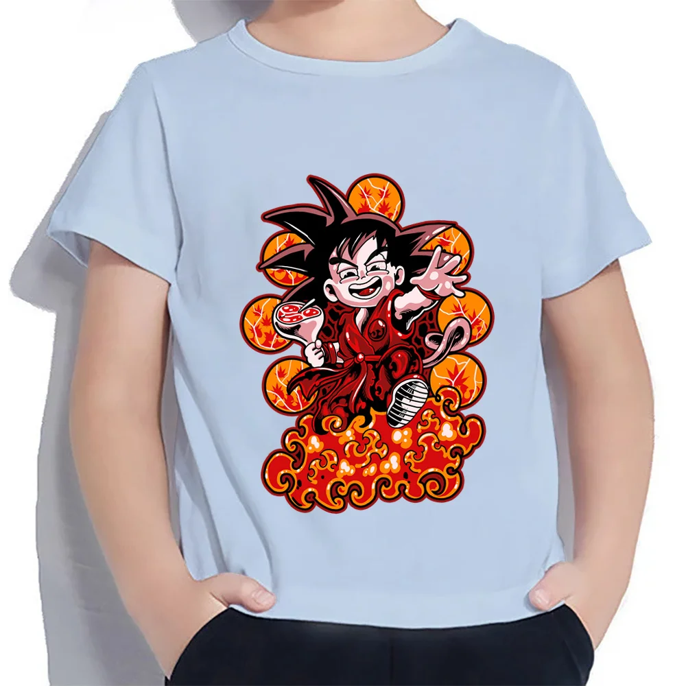 T-shirt anak-anak untuk anak laki-laki Dragon Ball Goku Vegeta ukuran 100-160 Anime obral besar tren jalan tinggi 2024 pakaian anak-anak Fashion