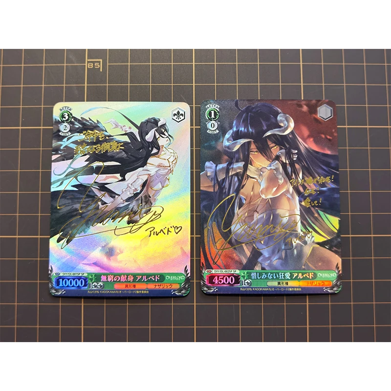 2Pcs/set Overlord Anime Characters Albedo Diy Bronzing Homemade Flash Card Children's Toys Christmas Gift Collection Card