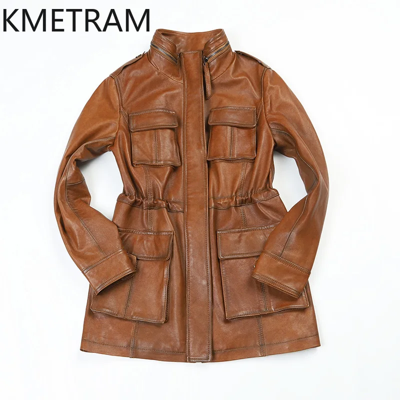 

100% Top Layer of Sheepskin Jacket Woman Vintage Genuine Leather Jackets Women Motorcycle Outerwears Fall Clothes 2025 кожанка