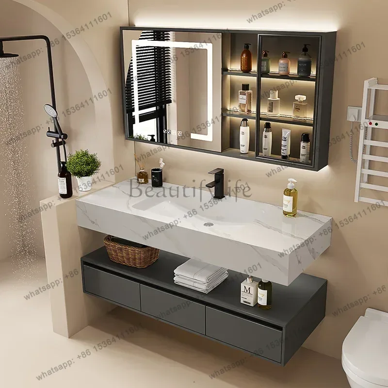 Simple Bathroom Mirror Cabinet Rock Plate Vanity with Sink Bathroom Cabinet Fashion Home Furniture Baños Muebles