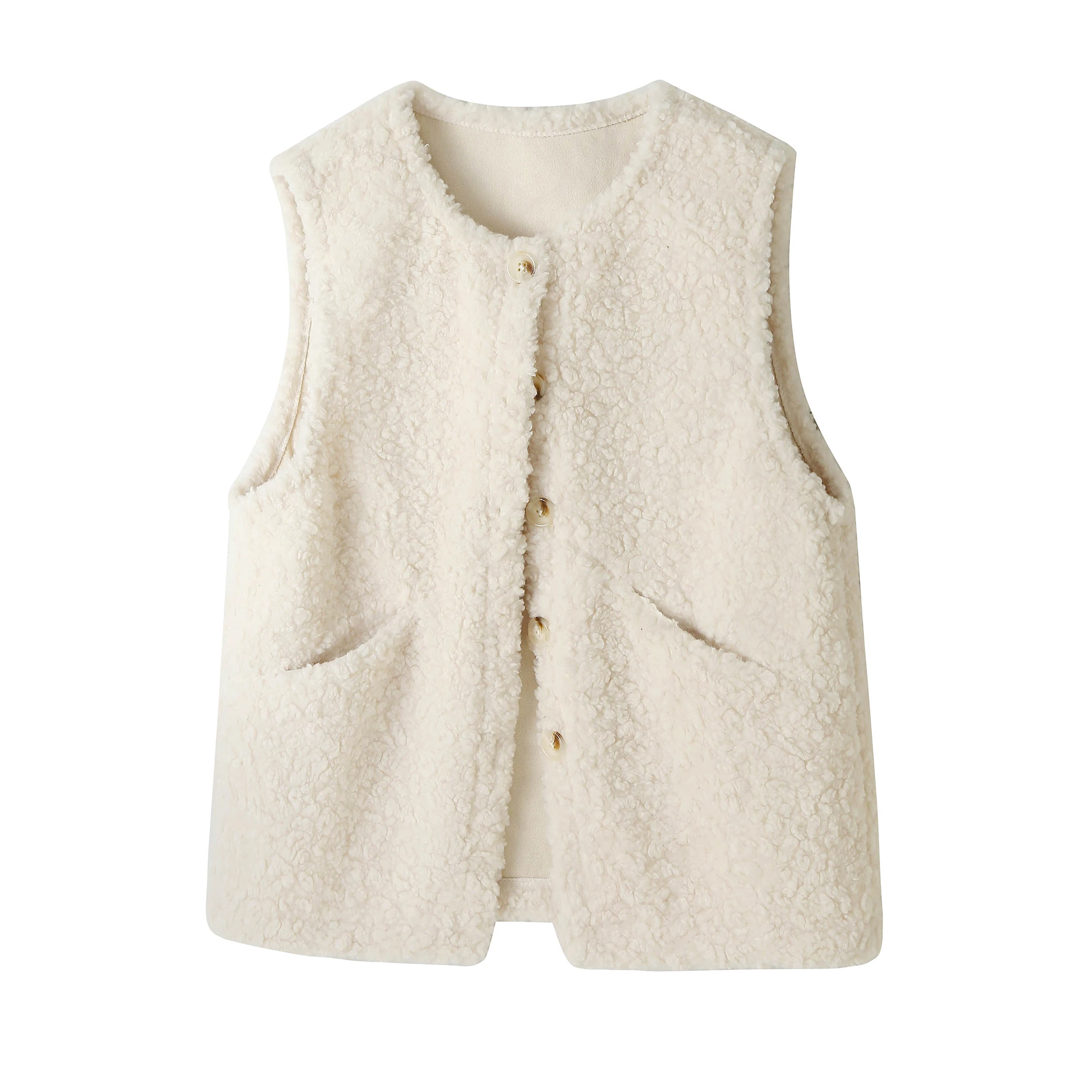 ラムファーベスト レディース 秋冬 暖かいアウター トレンド ショルダーパッド ジャケット コート 通勤 スタイリッシュ ラウンドネック ロング丈...