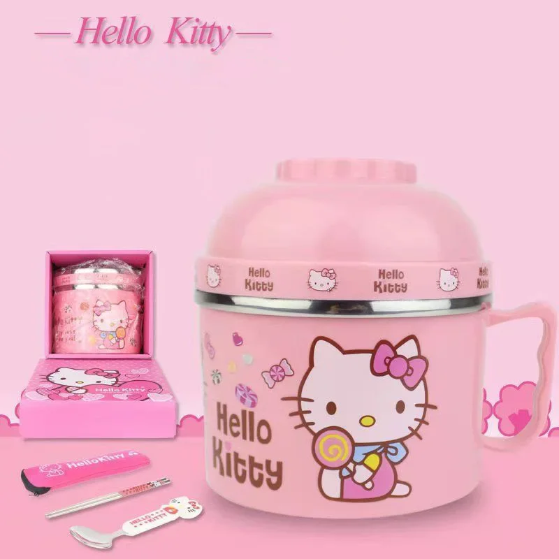 Sanrio Hello Kittys Cartoon Lunch Box 980ML Kawaii Anime Ciotola in acciaio inossidabile Studente Isolamento termico Lunch Box Regali per ragazze