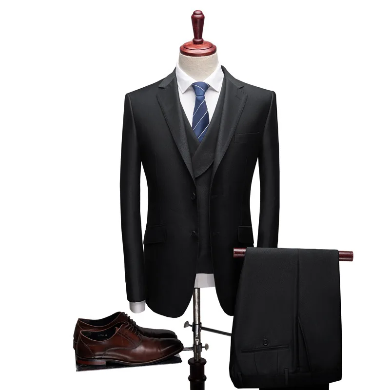 2023 autumn new men's suit set boutique wedding groom wedding set Korean version slim fit three piece set