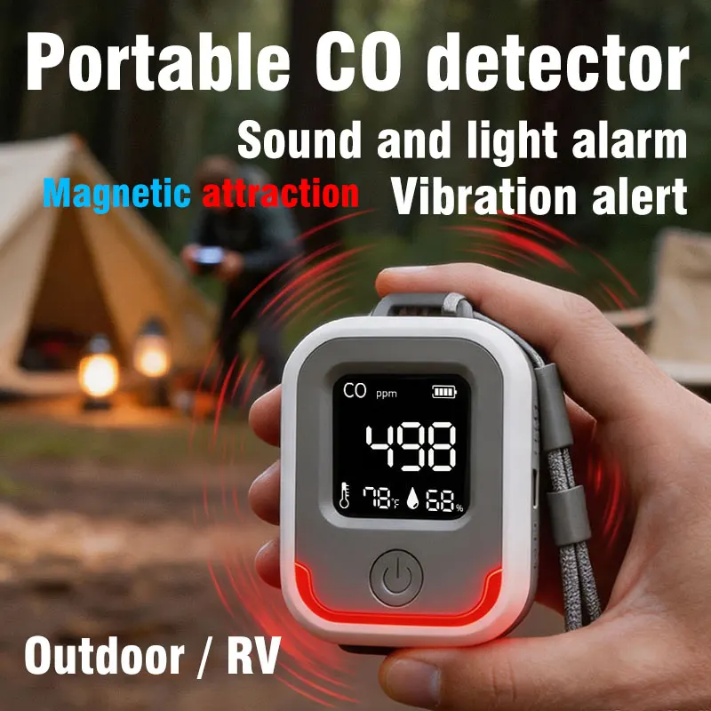 Portable CO Carbon Monoxide Detector Is Suitable for Caravans, Camping, Kitchens, Bedrooms. It Is Vibration-Resistant and Rechar