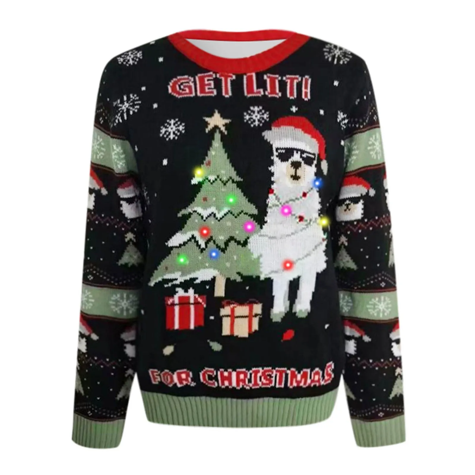 2024 New Women\'s Funny Christmas Sweater Led Light Jacquard Autumn And Winter Knitted Loose Pullover Sweater Festival Costume