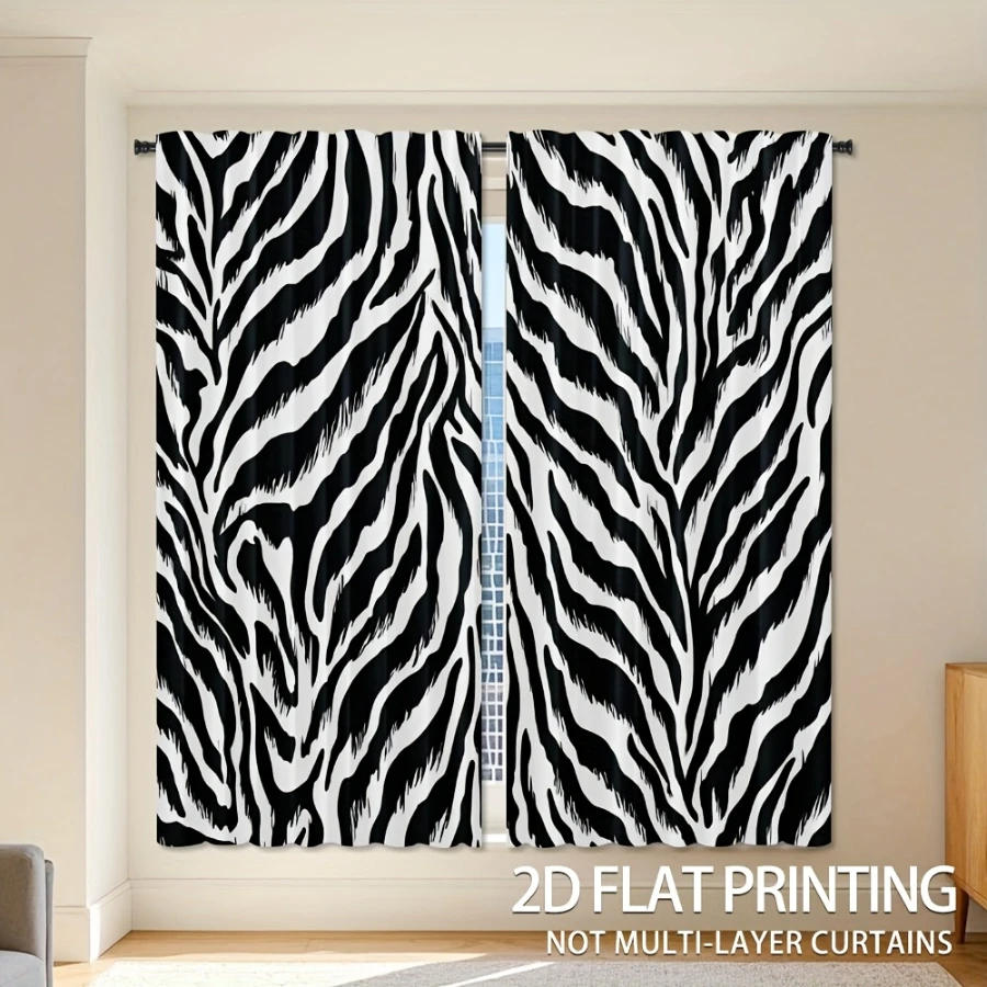 2PCS Digital Printed Curtains with Zebra Pattern Design, Stylish Window Drapes for Living Room Bedroom Home Decoration