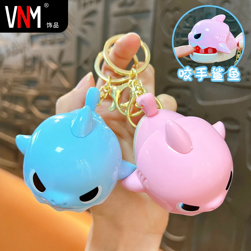 cartoon hand-biting shark keychain, fun student toy, bag pendant, small